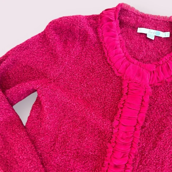 Women’s Boden Wool Cotton Nylon Blend Soft Cardigan With Ruffle Collar Size 8 - Picture 3 of 10